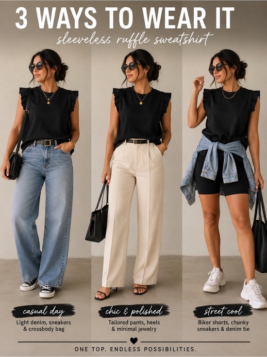 Free People Tops - Free People Black Sleeveless Ruffle Sweatshirt Top